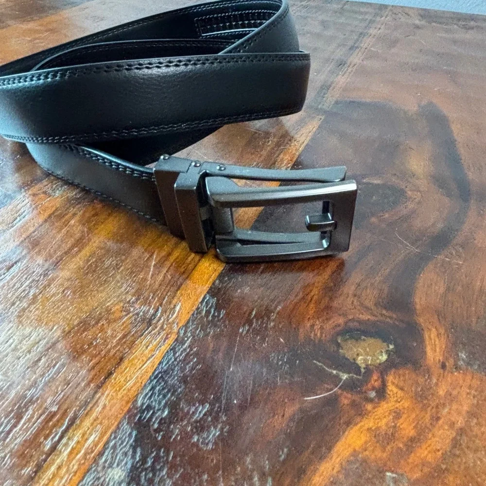 CHAOREN Mens Ratchet Belt‎ Black Leather Gunmetal Automatic Sliding Buckle 44in